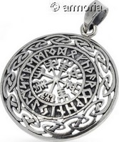 Pendentif Boussole Vegvisir, futhark et entrelacs en argent