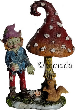 Figurine Pixie avec Champignon et Ecureuil 