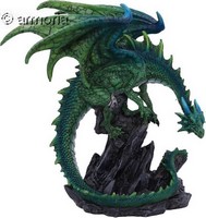 Figurine Dragon bleu-vert perché