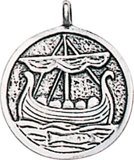 Pendentif Bateau Viking, rond, en étain