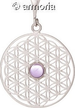 Pendentif Fleur de Vie en argent avec un Cabochon en Améthyste