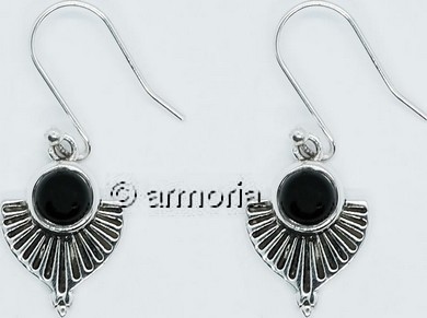 Boucles d'oreilles décor oxydé pointu en argent et onyx