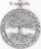 Pendentif Arbre de Vie ajouré cerclé d'entrelacs en argent, 3.9 cm