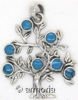 Pendentif Arbre de Vie en argent orné de pierres bleues