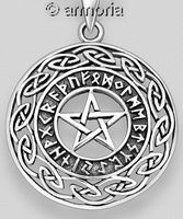 Pendentif Pentacle et Futhark cerclé d'entrelacs en argent