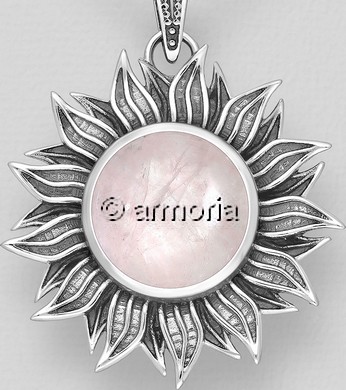 Pendentif Tournesol en argent et quartz rose