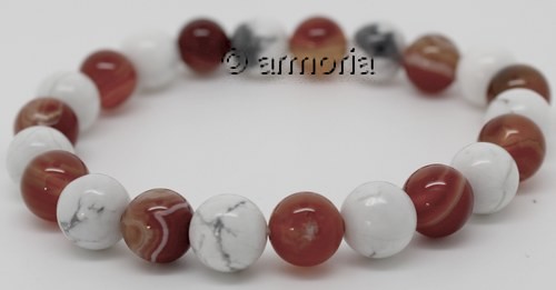 Bracelet de Perles en Cornaline et Howlite 8 mm Taille Medium