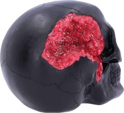 Figurine Crâne Tête de Mort noire avec Géode Rouge