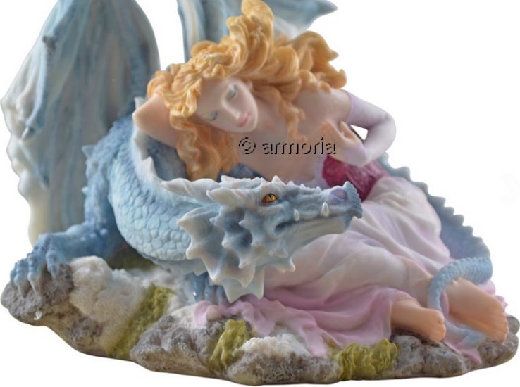 Figurine Féerique Femme couchée près de son Dragon Marque Veronese 