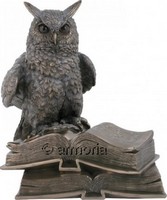 Figurine Hibou posé sur des Livres en résine aspect bronze 
