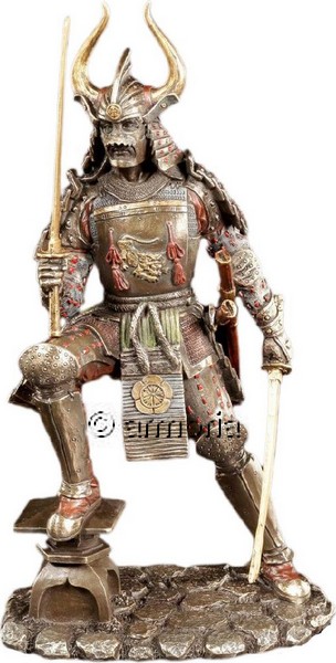 Figurine Samouraï avec Katanas d'après Derek W Frost aspect bronze marque Veronese 
