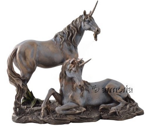 Figurine deux Licornes en résine aspect bronze Marque Véronèse
