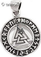 Pendentif Viking Valknut et Alphabet Runique en argent