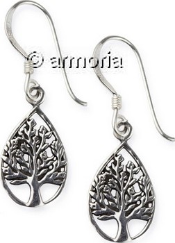 Boucles d'oreilles Arbre de Vie ovales en argent, 1.3 cm