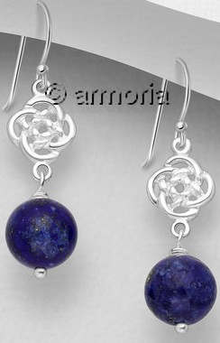 Boucles d'Oreilles Noeud Celte en argent et Boule en Lapis Lazuli