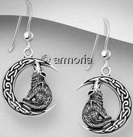 Boucles d'oreilles Loup sur la Lune en argent