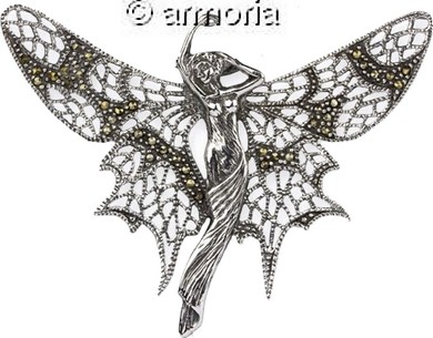 Pendentif Fée Art Nouveau aux ailes déployées en argent 