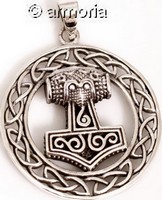 Pendentif Marteau de Thor Volutes cerclé d'entrelacs en argent 