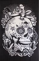 Tenture Crâne Tattoo noir et blanc, 140 x 210 cm