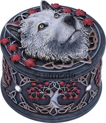 Boite à bijoux ou autres avec Tête de Loup Blanc "Guardian of the Fall" de Lisa Parker 