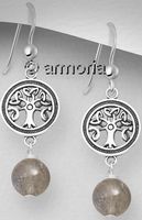 Boucles d'Oreilles Arbre de Vie Triquetra en argent et Boule de Labradorite