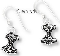 Boucles d'Oreilles Marteau de Thor et Spirales en argent 