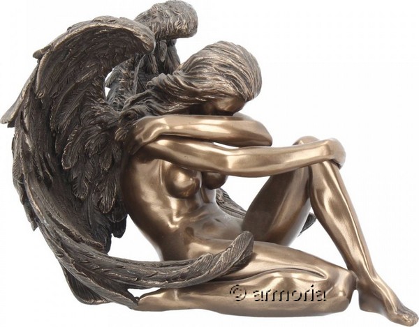 Figurine Ange Femme assise désespérée aspect bronze 
