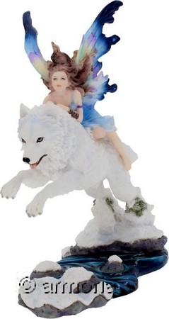 Figurine Fée chevauchant un Loup Blanc Marque Veronese