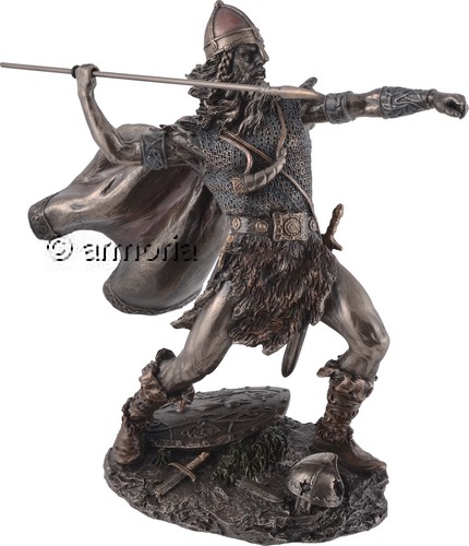 Figurine Guerrier Viking brandissant sa Lance  en résine aspect bronze Marque Veronese