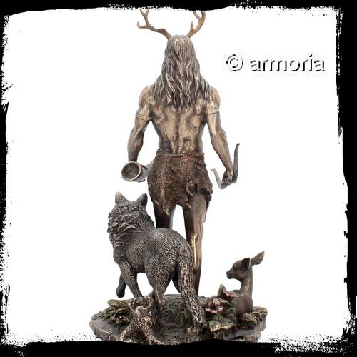 Figurine Herne Le Chasseur / Cernunnos et Animaux aspect bronze 