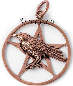 Pendentif Corbeau sur Pentacle en bronze  diamètre 3,4 cm