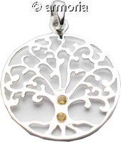 Pendentif Arbre de Vie cerclé en argent et 2 citrines