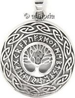 Pendentif Arbre de Vie et Futhark cerclé d'entrelacs en argent