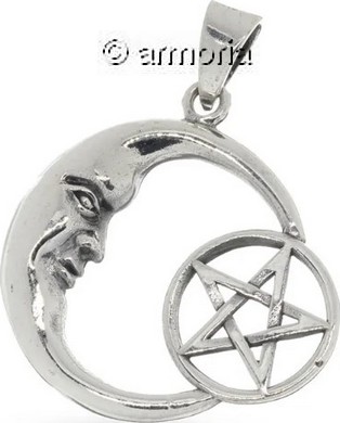 Pendentif Lune et Pentacle en argent