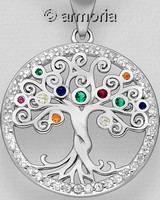 Pendentif Arbre de Vie rond en argent avec cristaux, 1.8 cm