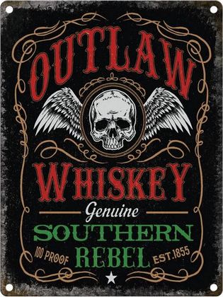 Plaque métal murale Whiskey Genuine Southern Rebel, 15 x 20 cm