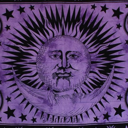 Tenture Soleil et Lune violette, 140 x 210 cm