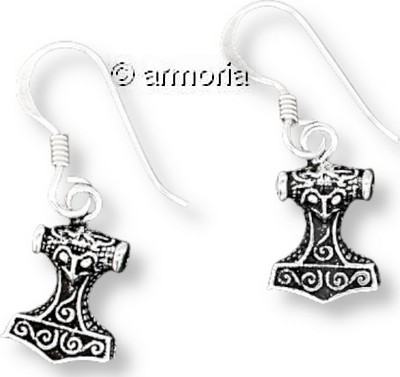 Boucles d'Oreilles Marteau de Thor et Spirales en argent 