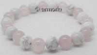 Bracelet de Perles en Howlite et Quartz Rose 8 mm Taille Medium