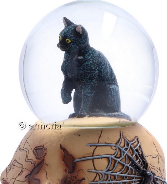 Figurine Chat noir dans Boule sur Crâne "Spirit of Salem" de Lisa Parker 