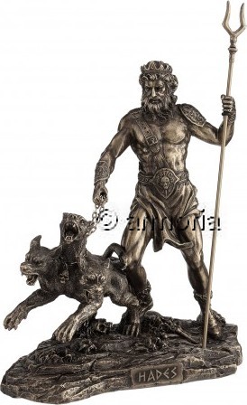 Figurine Hadès et le Cerbère en résine aspect bronze  