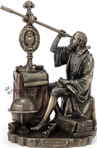 Figurine de l'Astronome Galilée en résine aspect bronze Marque Veronese