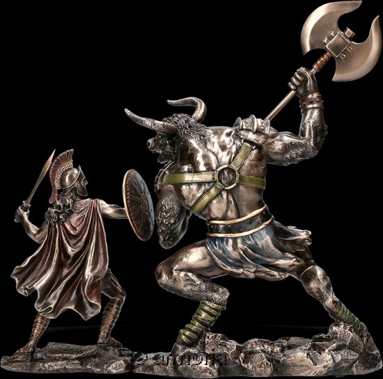 Figurines Thésée combattant le Minotaure aspect bronze marque Veronese