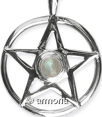 Pendentif Pentacle cerclé en argent et pierre de lune