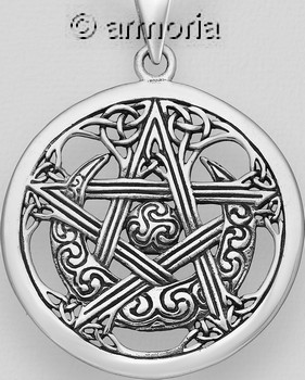 Pendentif Pentacle Croissant de Lune et Entrelacs en argent