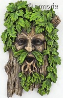 Sculpture Murale Tête d'Arbre Enchanté Greenman bouche ouverte 