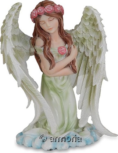 Figurine Ange agenouillé avec couronne de roses 