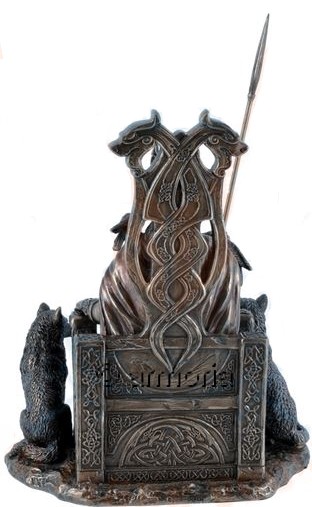 Figurine Dieu Odin assis sur son trône aspect bronze