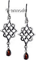 Boucles d'oreilles Noeud Celte en argent et cristal rouge