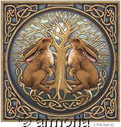 Carte postale Hares & Celtic Tree of Life de Lisa Parker